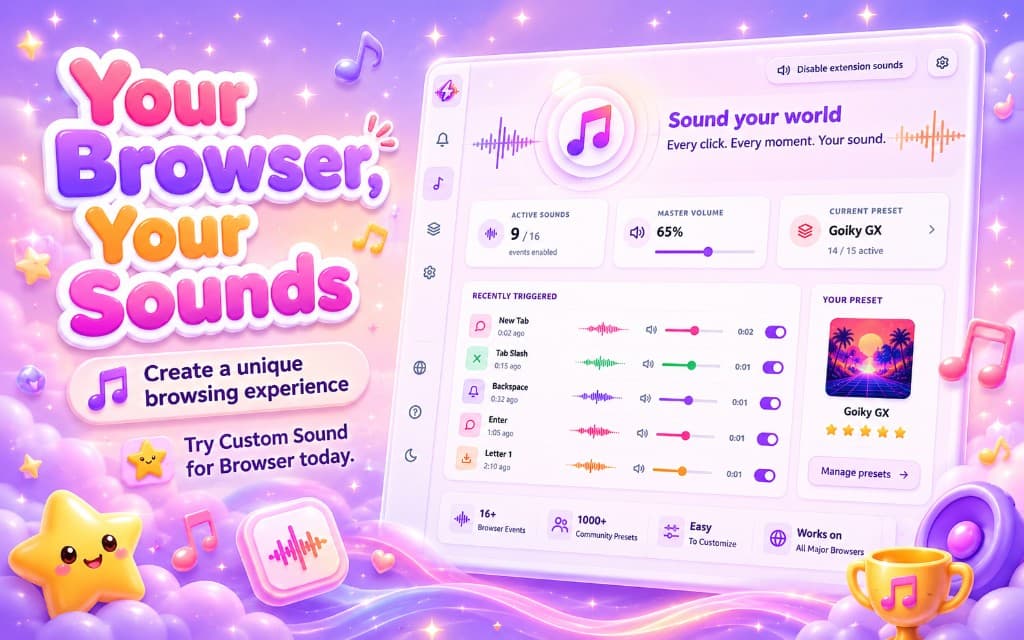 Custom Sound for Browser feature overview with preset cards and volume controls