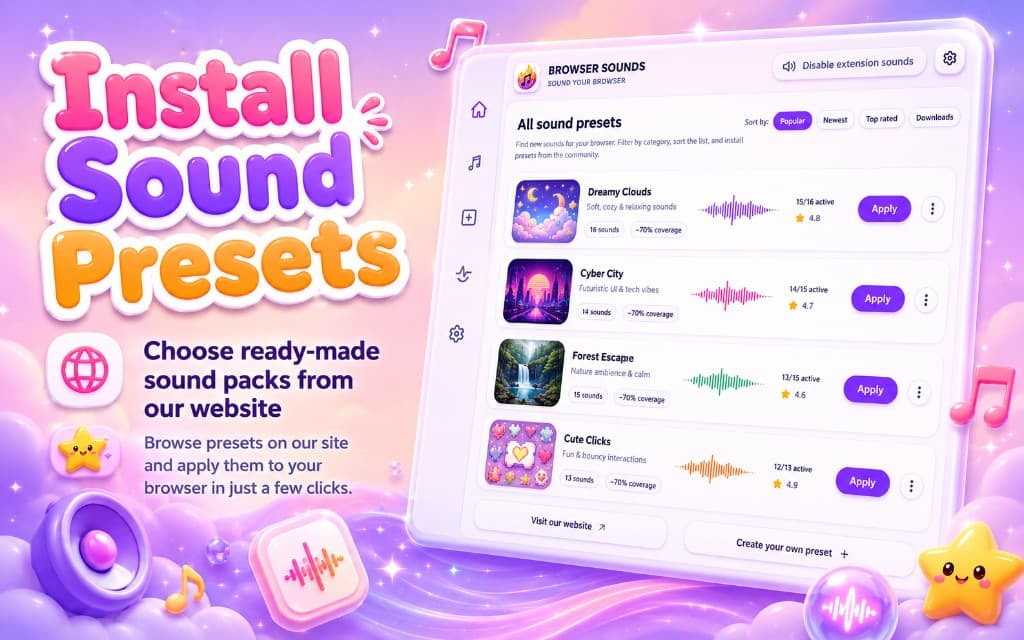 Sound Mod preset catalog with preview cards and categories